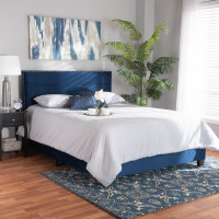 Baxton Studio CF9210E-Navy Blue Velvet-Full Baxton Studio Tamira Modern and Contemporary Glam Navy Blue Velvet Fabric Upholstered Full Size Panel Bed